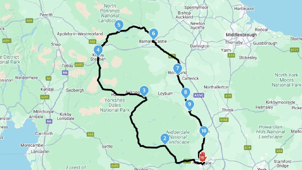 Overview of the North Tea Run clockwise route